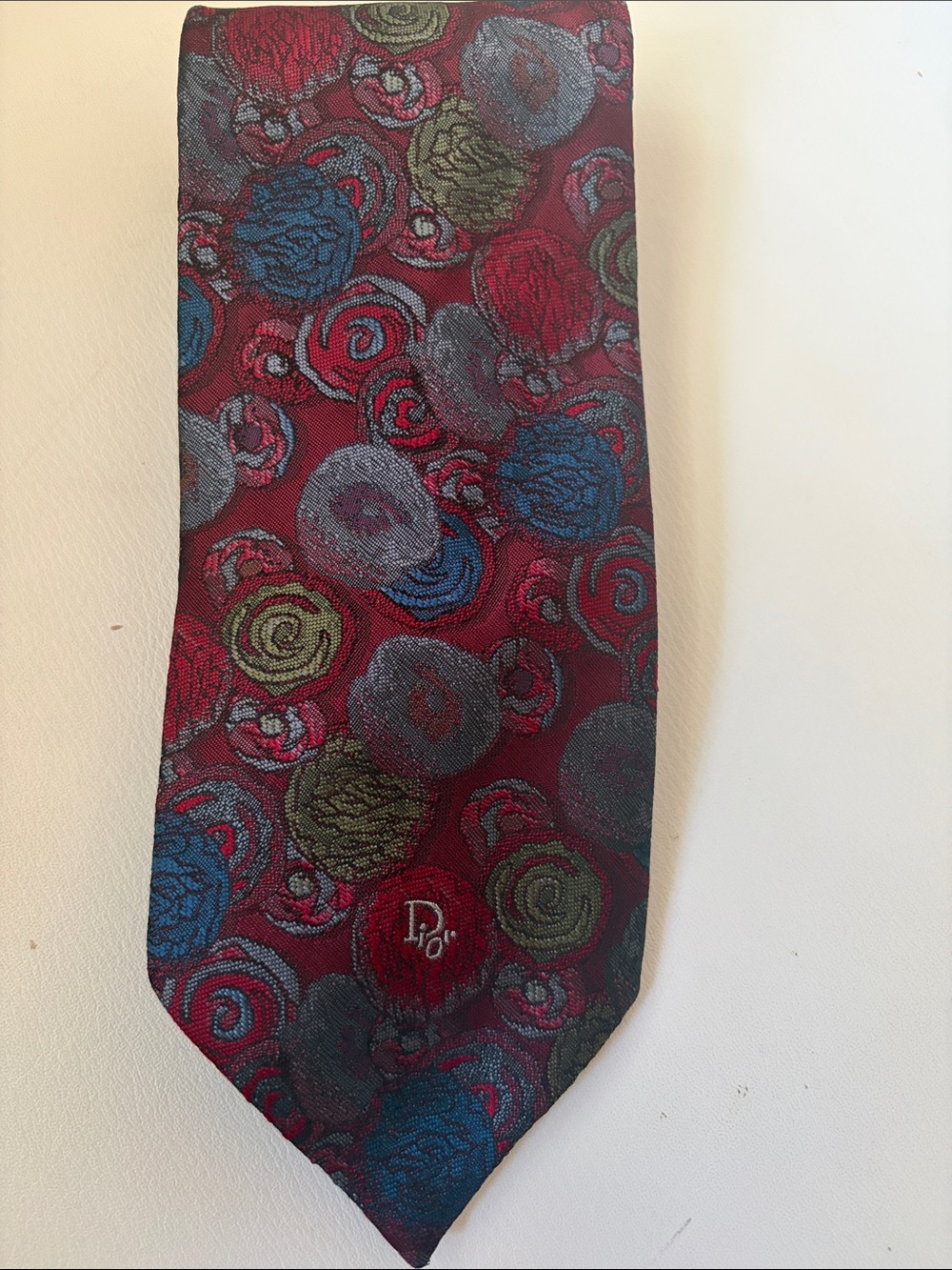Men's Burgundy Floral Pattern Tie - Christian Dior